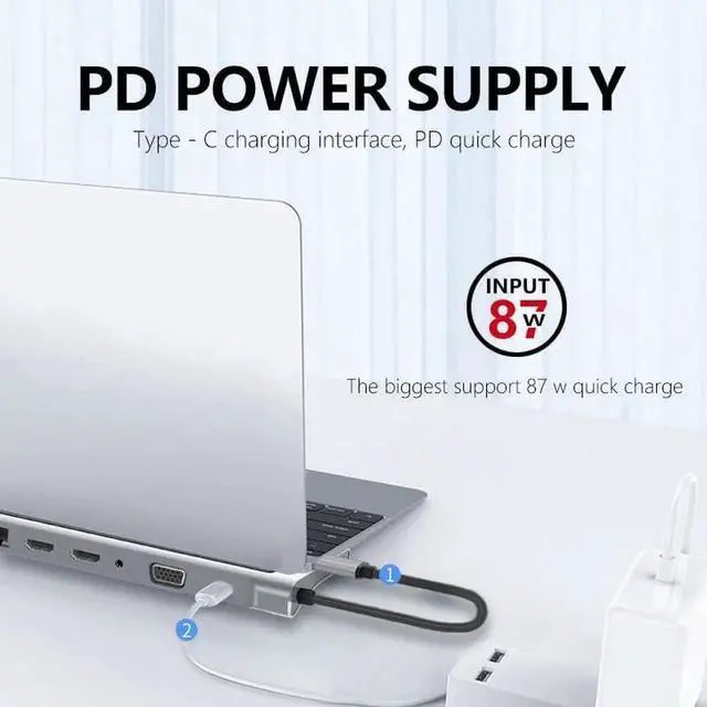 Alt view image 3 of 6 - USB C Hub Docking Station 12 in 1 - Dual 4K HDMI/VGA,3 USB Ports, 3.5mm Audio, PD 100W, SD/TF, Ethernet - Laptop Docking Station for MacBook/Dell XPS/More Type-C Devices