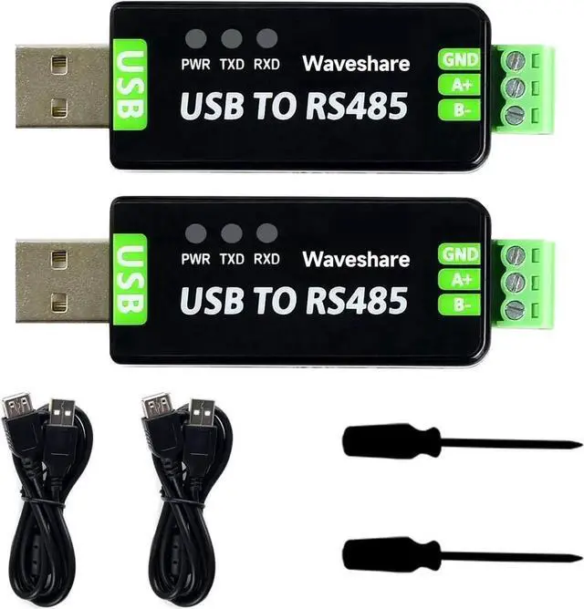 Main image of 2PCS Waveshare Industrial USB to RS485 Converter with Original FT232RL and SP485EEN Embedded Protection Circuits for Industrial Control Equipments and/or Applications