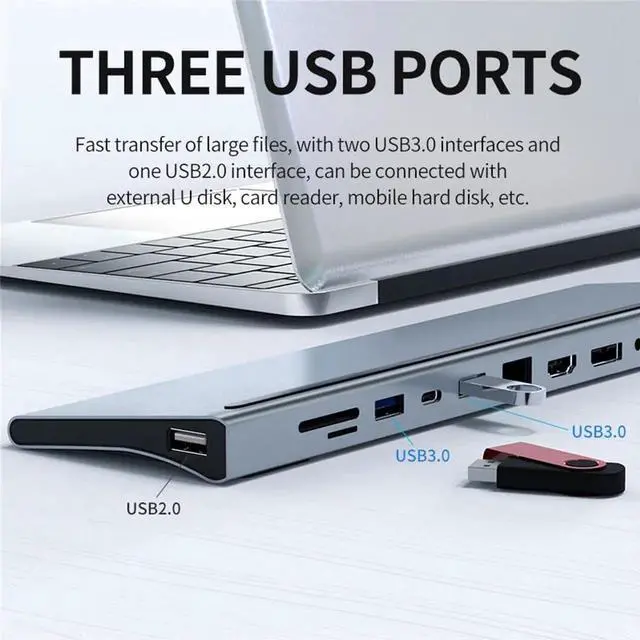Alt view image 2 of 7 - USB C Hub Docking Station 12 in 1-4K HDMI&DP,VGA,3 USB Ports, 3.5mm Audio, PD 100W, SD/TF, 1Gbps Ethernet - Laptop Docking Station for MacBook/Dell XPS/More Type-C Devices