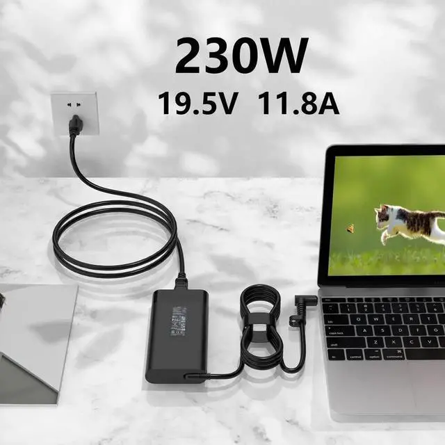 Alt view image 3 of 7 - 230W AC Charger Fit for Original HP OMEN 15 16 15-en1013dx 15-ek1013dx 16-b1797nr 16-b1085nr 16-b0005dx 16-b0013dx 16-c0002dx 16-c0012dx ZBook Fury 16 G9 TPN-Q265 Laptop Power