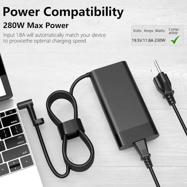 Alt view image 6 of 7 - 230W AC Charger Fit for Original HP OMEN 15 16 15-en1013dx 15-ek1013dx 16-b1797nr 16-b1085nr 16-b0005dx 16-b0013dx 16-c0002dx 16-c0012dx ZBook Fury 16 G9 TPN-Q265 Laptop Power