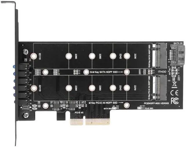 Main image of NVMe SSD NGFF TO PCIE3.0 X4 4X adapter M Key B KEY Dual interface card M2 riser card Adapter 12V+3.3V voltage