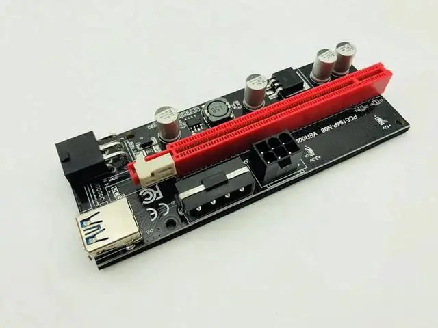 Alt view image 4 of 5 - 009S PCIE RISER 6PIN 16X Adapter with 2 LEDs Express Card Sata Power Cable and 60cm USB 3.0 Cable for BTC Miner Antminer Mining