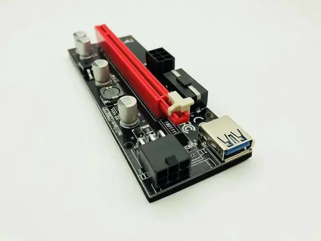 Alt view image 3 of 5 - 009S PCIE RISER 6PIN 16X Adapter with 2 LEDs Express Card Sata Power Cable and 60cm USB 3.0 Cable for BTC Miner Antminer Mining