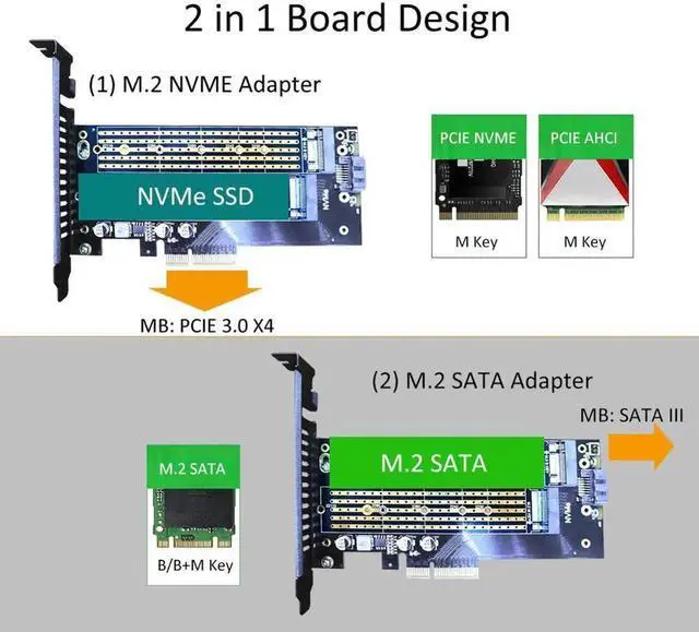 Alt view image 5 of 5 - 2 in 1 M.2 PCIE Adapter for M.2 PCIE SSD (Key-M) and M.2 SATA SSD (Key B/B+M)
