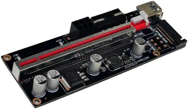 Alt view image 3 of 5 - PCI-E Riser 009S Plus PCI-E 1X TO 16X Slot Adapter Riser Card 60cm USB 3.0 Red Cable 4pin 6pin SATA Power for BTC Mining