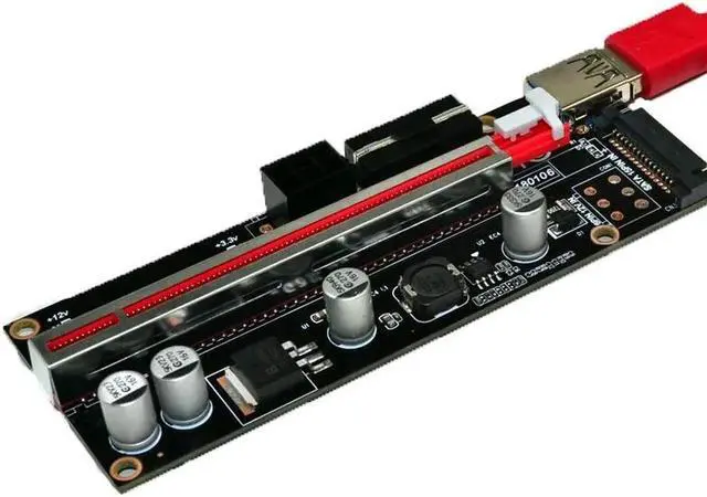 Alt view image 5 of 5 - PCI-E Riser 009S Plus PCI-E 1X TO 16X Slot Adapter Riser Card 60cm USB 3.0 Red Cable 4pin 6pin SATA Power for BTC Mining