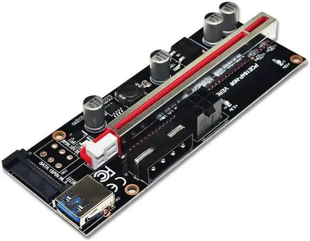 Alt view image 2 of 5 - PCI-E Riser 009S Plus PCI-E 1X TO 16X Slot Adapter Riser Card 60cm USB 3.0 Red Cable 4pin 6pin SATA Power for BTC Mining