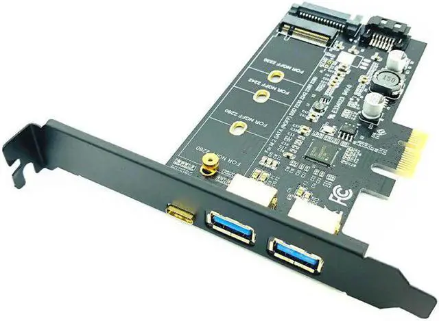 Alt view image 3 of 5 - 3.0 PCI Express Riser Card Dual Port 3.0 + 1 Port 3.1 Type-C + M.2 NGFF Adapter M2 SATA SSD B Key to PCI-E Controller