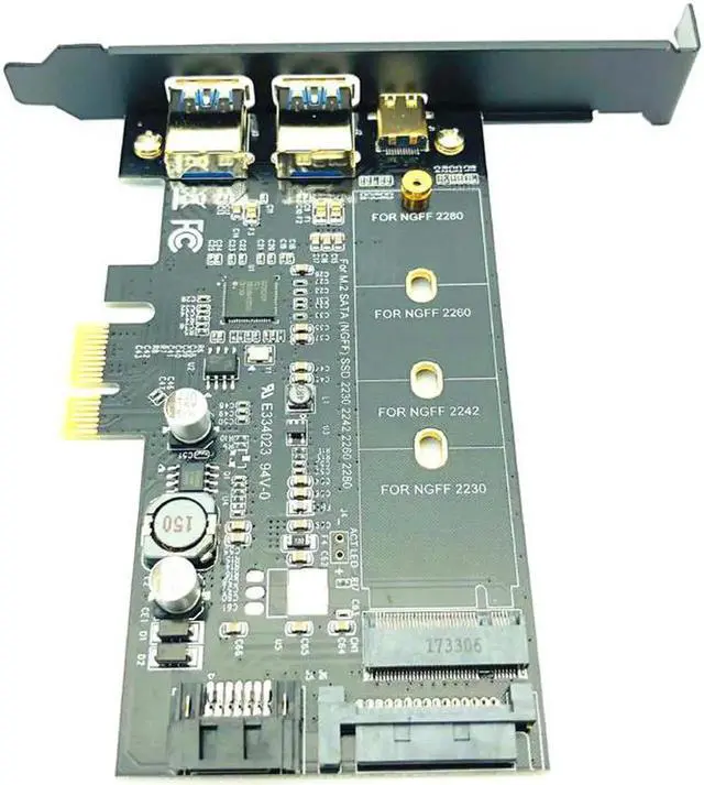 Alt view image 2 of 5 - 3.0 PCI Express Riser Card Dual Port 3.0 + 1 Port 3.1 Type-C + M.2 NGFF Adapter M2 SATA SSD B Key to PCI-E Controller