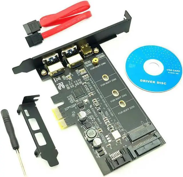 Main image of 3.0 PCI Express Riser Card Dual Port 3.0 + 1 Port 3.1 Type-C + M.2 NGFF Adapter M2 SATA SSD B Key to PCI-E Controller