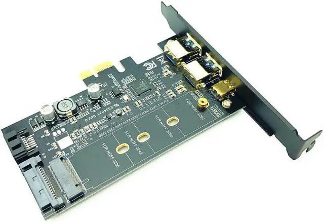 Alt view image 4 of 5 - 3.0 PCI Express Riser Card Dual Port 3.0 + 1 Port 3.1 Type-C + M.2 NGFF Adapter M2 SATA SSD B Key to PCI-E Controller