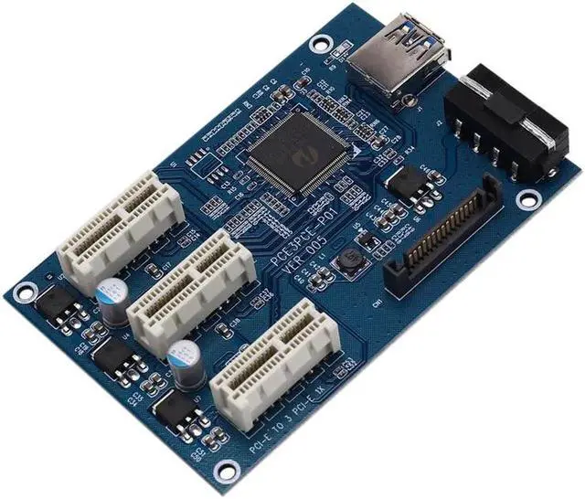 Alt view image 2 of 5 - PCI E Express 1X to 3 Port 1X Switch Multiplier HUB Riser Card +USB Cable