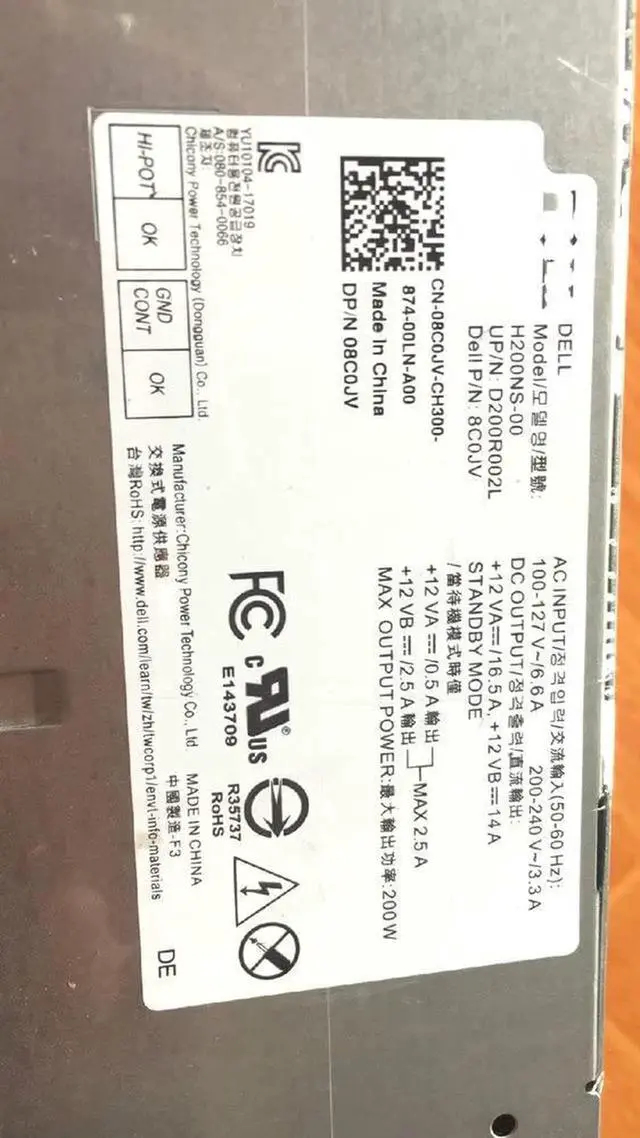 Alt view image 2 of 4 - for B200AS-00 2JWJ3 D200AS-00 PK64R H200NS-00 8C0JV Power Supply