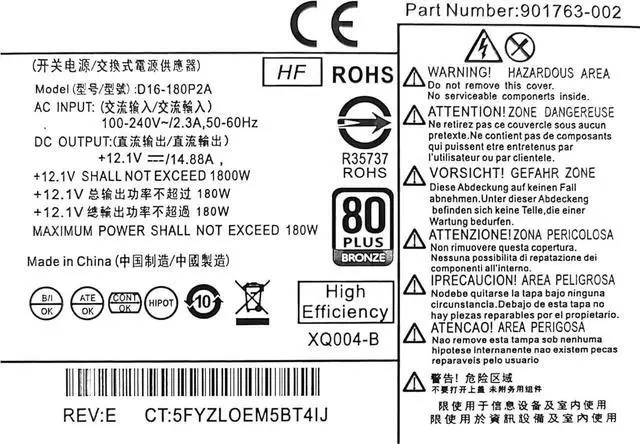Alt view image 2 of 6 - 180W D16-180P2A Power Supply Unit PSU Replacement for HP Prodesk 680 800 G3 SFF 480 600 G4 SFF 280 285 Pro G3 MT P/N: L08261-002 901771-004 901771-003 901763-001 901762-002 901763-002