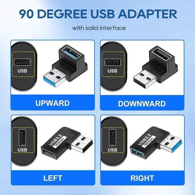 Alt view image 7 of 7 - 90 Degree USB 3.2 Adapter 4-Pack USB 90 Degree Adapter USB Angle Adapter Vertical Up and Down Angle Horizontal Left and Right Angle USB A Male to USB A Female Adapter Extender Connector 10Gbps
