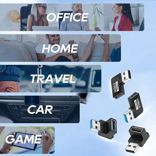 Alt view image 2 of 7 - 90 Degree USB 3.2 Adapter 4-Pack USB 90 Degree Adapter USB Angle Adapter Vertical Up and Down Angle Horizontal Left and Right Angle USB A Male to USB A Female Adapter Extender Connector 10Gbps