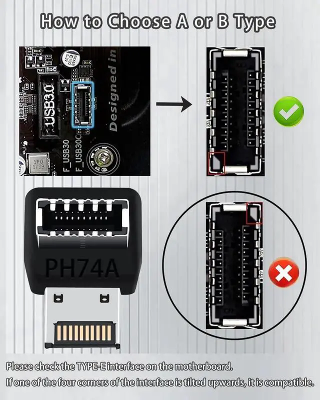 Alt view image 4 of 6 - USB C Motherboard AdapterUSB 3.2 Type E 90 Degree Front Panel Internal Connector Header Converter for Motherboard Black C