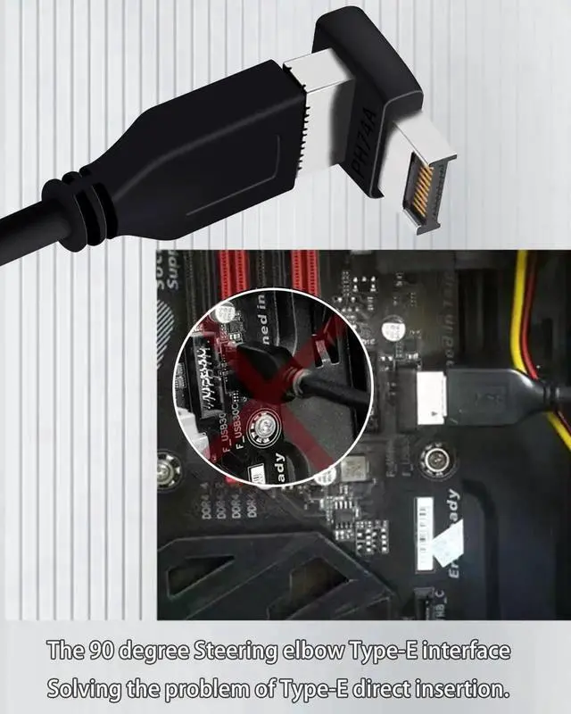 Alt view image 6 of 6 - USB C Motherboard AdapterUSB 3.2 Type E 90 Degree Front Panel Internal Connector Header Converter for Motherboard Black C