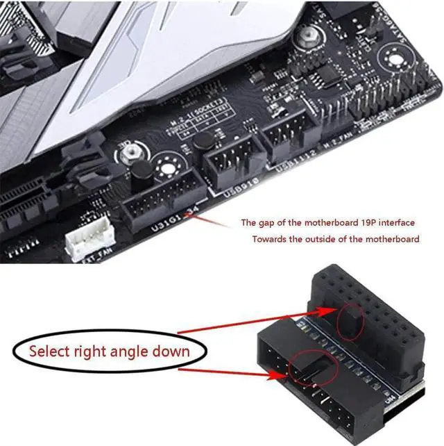 Alt view image 2 of 5 - USB 3.0 90 Degree Adapter Black USB 3.0 19Pin/20Pin Male to Female L Turn Right Angle Power Adapter Motherboard Down Angled