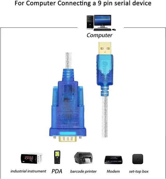 Alt view image 2 of 7 - USB to Serial Adapter 10 ft USB to RS232 DB9 Female Cable COM Port with FTDI Chipset Supports Windows 11 10 8 7 Mac Linux