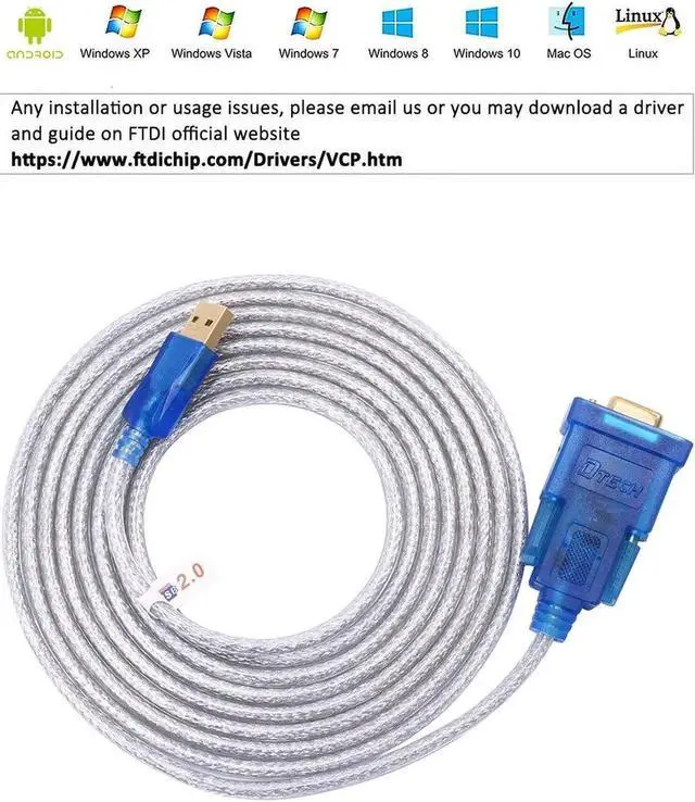 Alt view image 4 of 7 - USB to Serial Adapter 10 ft USB to RS232 DB9 Female Cable COM Port with FTDI Chipset Supports Windows 11 10 8 7 Mac Linux