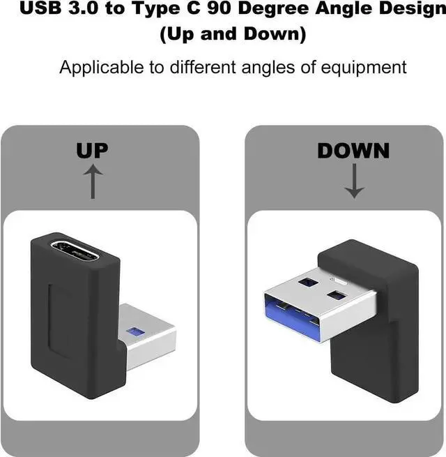 Alt view image 2 of 7 - 2 Pack Right Angle USB A to USB C Adapter 90 Degree Up and Down Angle USB 3.0 Male to Type C Female Connector for PC Laptop Tablet and Phones
