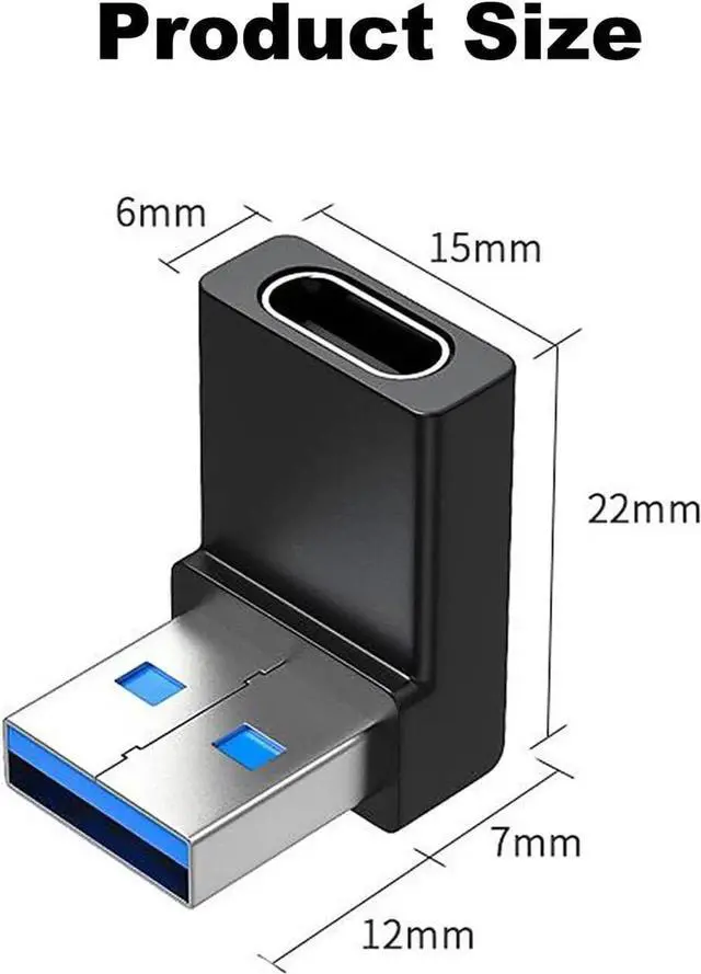 Alt view image 7 of 7 - 2 Pack Right Angle USB A to USB C Adapter 90 Degree Up and Down Angle USB 3.0 Male to Type C Female Connector for PC Laptop Tablet and Phones