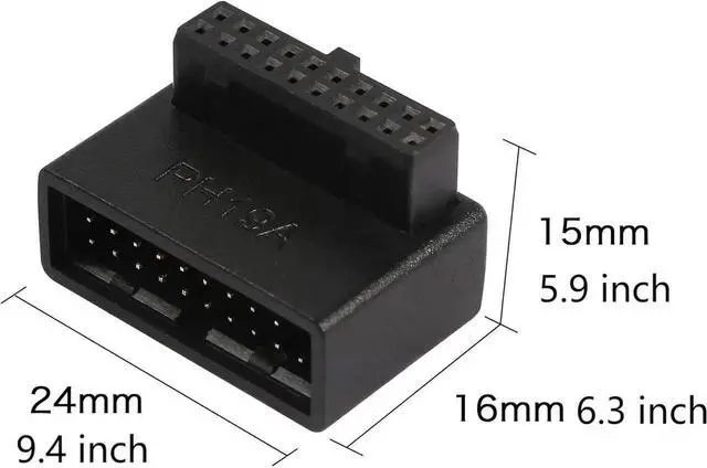 Alt view image 3 of 7 - USB 3.0 90 Degree Motherboard Adapter 19 Pin/20 Pin Male to Female Extension Adapter L Turn Right Angle Socket for Desktop Motherboard (Up Angle PH19A)