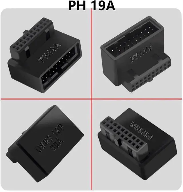 Alt view image 2 of 7 - USB 3.0 90 Degree Motherboard Adapter 19 Pin/20 Pin Male to Female Extension Adapter L Turn Right Angle Socket for Desktop Motherboard (Up Angle PH19A)
