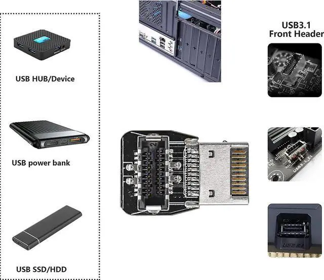 Alt view image 5 of 7 - 90 Degree USB Type E Adapter Up Angle USB 3.2 Type E Male to Female Front Panel Internal Connector Adapter High Speed 10Gbps for USB C Header Motherboard(Up/A)