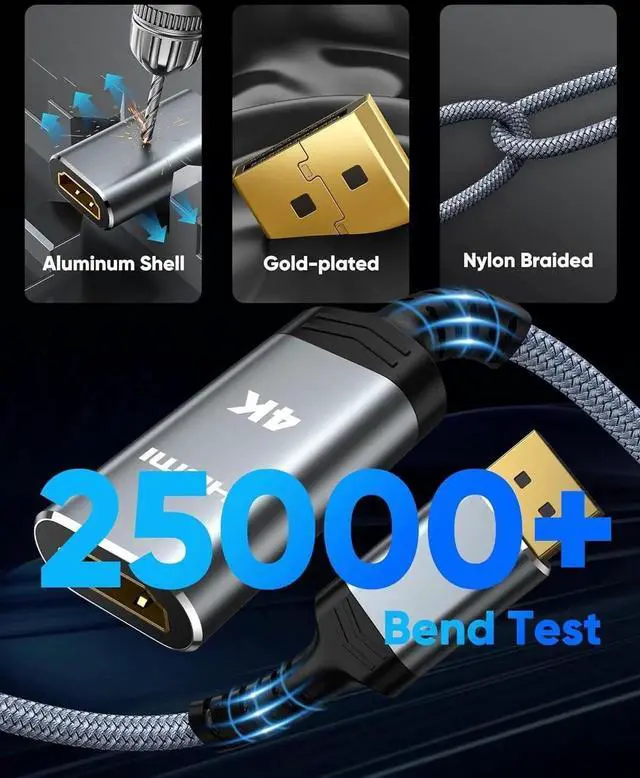 Alt view image 3 of 7 - 4K Display Port to HDMI Adapter Uni-Directional DP 1.2 Computer to HDMI 2.0 Screen Display Port to HDMI Adapter (Male to Female) SR Anti-Break No Latch for HP AMD NVIDIA Passive