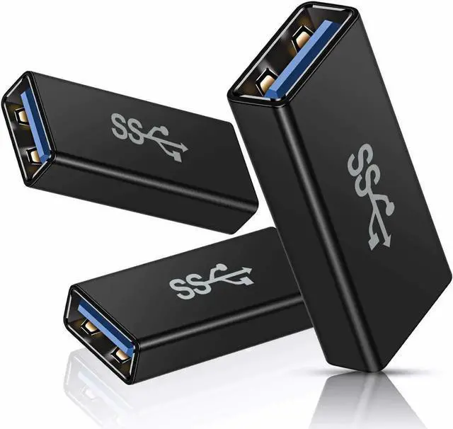 Main image of USB Female to Female Adapter (3-Pack) USB 3.0 Female to Type A Female 3.0 Cable Coupler for Connecting Two USB Male Ends Cord Extension Connector (Black (Upgraded))