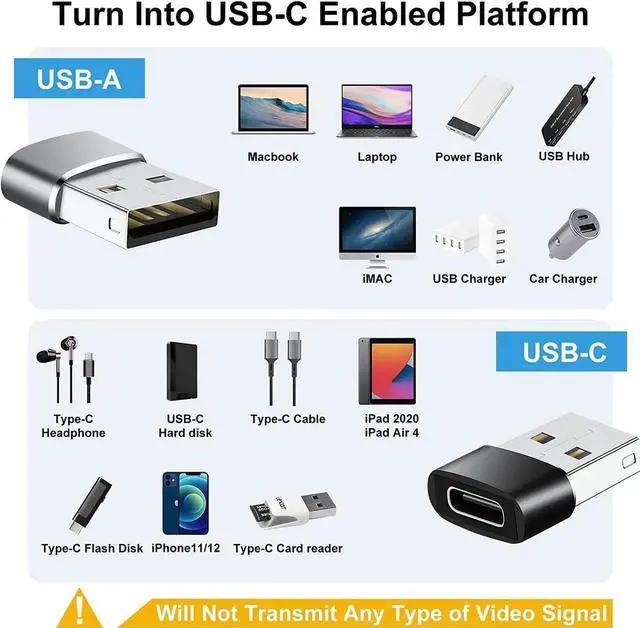 Alt view image 2 of 5 - USB to USB C Adapter 10 Pack USB to USBC Adapter USB to USBC-C Adapter USB C Adapter USB A to USB C Adapter USB to USB C Converter for iPhone 15/14/13 Pro iPad Air AirPods and More Black+Grey