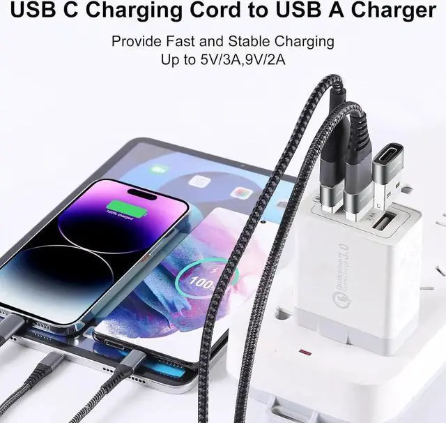 Alt view image 5 of 5 - USB to USB C Adapter 10 Pack USB to USBC Adapter USB to USBC-C Adapter USB C Adapter USB A to USB C Adapter USB to USB C Converter for iPhone 15/14/13 Pro iPad Air AirPods and More Black+Grey