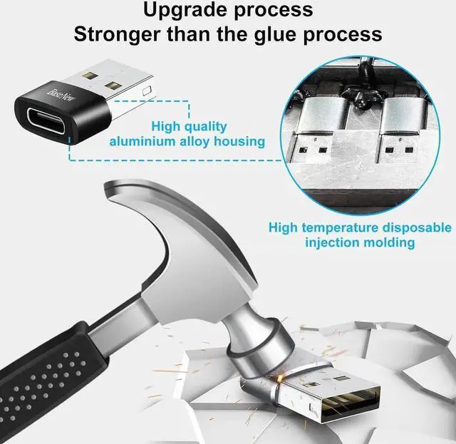 Alt view image 4 of 5 - USB to USB C Adapter 10 Pack USB to USBC Adapter USB to USBC-C Adapter USB C Adapter USB A to USB C Adapter USB to USB C Converter for iPhone 15/14/13 Pro iPad Air AirPods and More Black+Grey