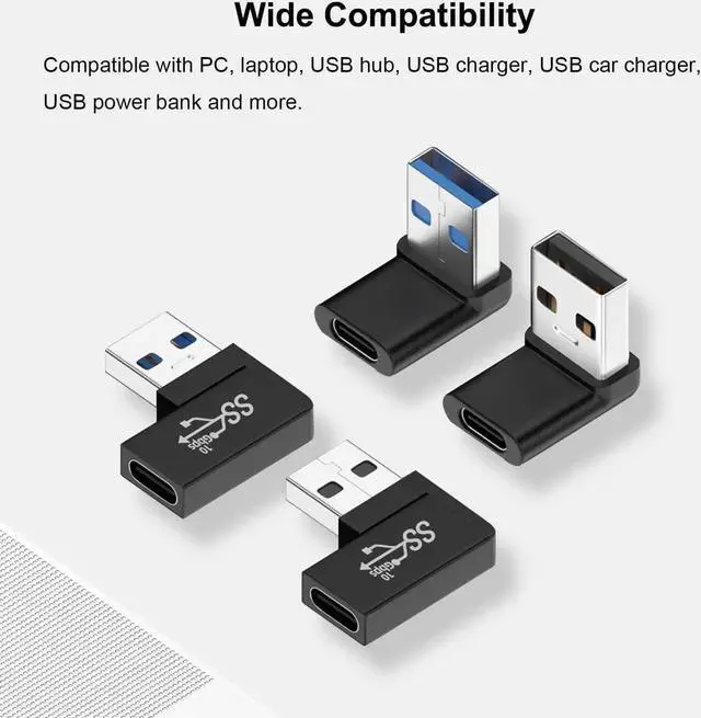 Alt view image 4 of 5 - 90 Degree USB to USB C Adapter (4 Pack) Vertical Up and Down Angle Horizontal Left and Right Angle USB A Male to Type C Female Extender Connector