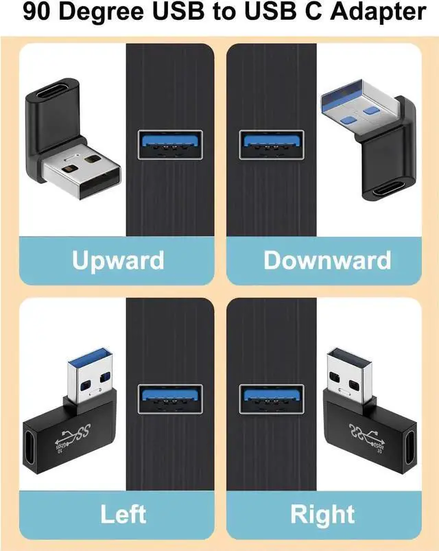 Alt view image 5 of 5 - 90 Degree USB to USB C Adapter (4 Pack) Vertical Up and Down Angle Horizontal Left and Right Angle USB A Male to Type C Female Extender Connector
