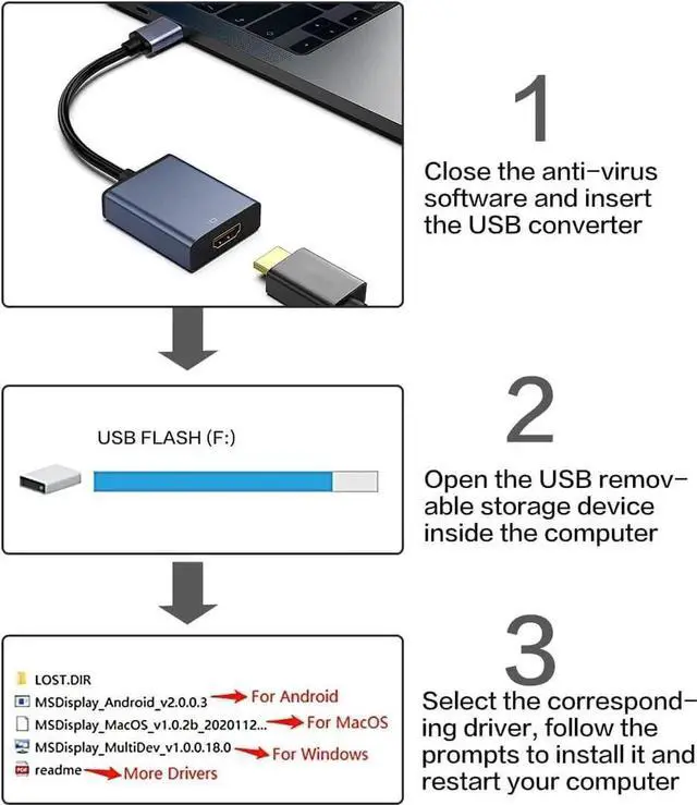 Alt view image 5 of 7 - USB to HDMI Adapter - 3.0/2.0 Multi-Monitor Cable Compatible with Windows 7/8/10/11 for Multiple Monitors