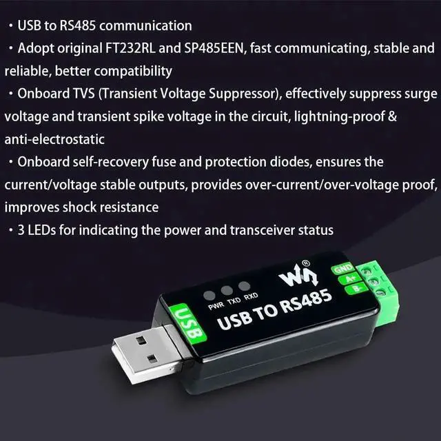 Alt view image 4 of 7 - USB to RS485 Converter Industrial Adapter Original FT232RL and SP485EEN Fast Communication Embedded Protection Circuits Resettable Fuse ESD Protection