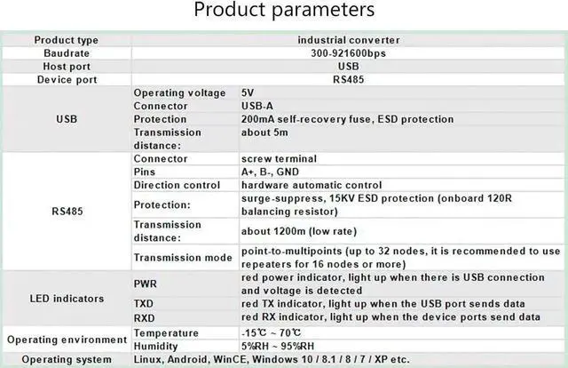 Alt view image 6 of 7 - USB to RS485 Converter Industrial Adapter Original FT232RL and SP485EEN Fast Communication Embedded Protection Circuits Resettable Fuse ESD Protection