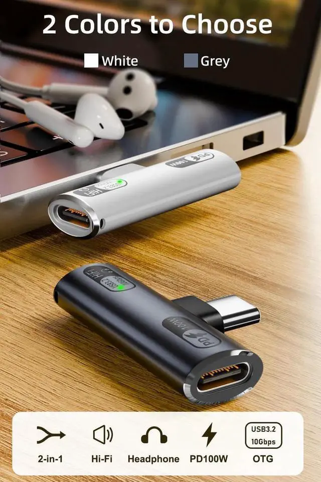 Alt view image 6 of 7 - USB C Splitter with 100W Fast Charging Dual USB C Headphone and Charger Adapter Dongle for iPhone 16/15 Series iPad MacBook Galaxy S24/S23 and More (Grey)