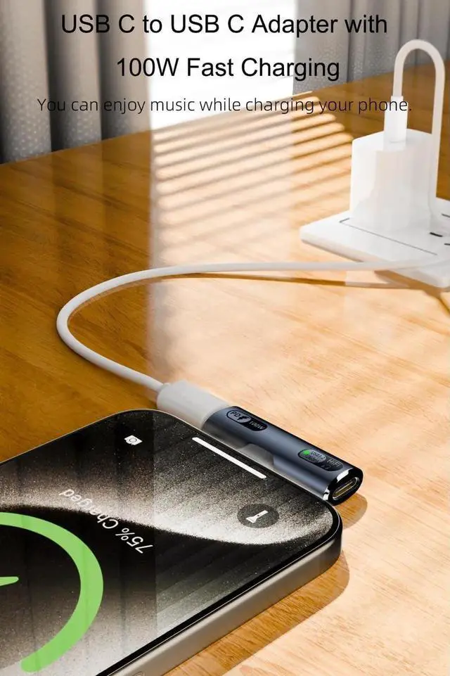 Alt view image 7 of 7 - USB C Splitter with 100W Fast Charging Dual USB C Headphone and Charger Adapter Dongle for iPhone 16/15 Series iPad MacBook Galaxy S24/S23 and More (Grey)