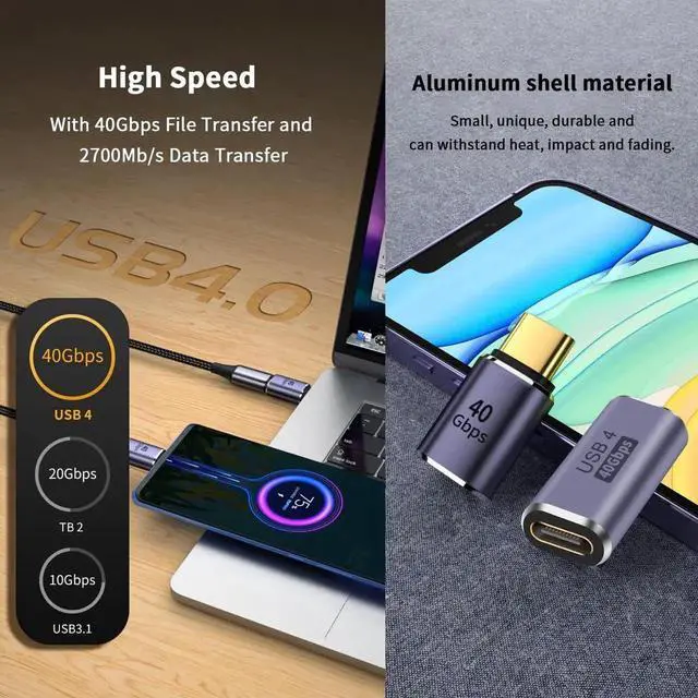 Alt view image 5 of 6 - 5-Pack USB C Adapter 40Gbps 90 Degree Right Angle USB C Adapter 100W PD 3.1 Type C Male to Female Extender Adapter Support 8K Video for Thunderbolt 4/3 Laptop Tablet Phones