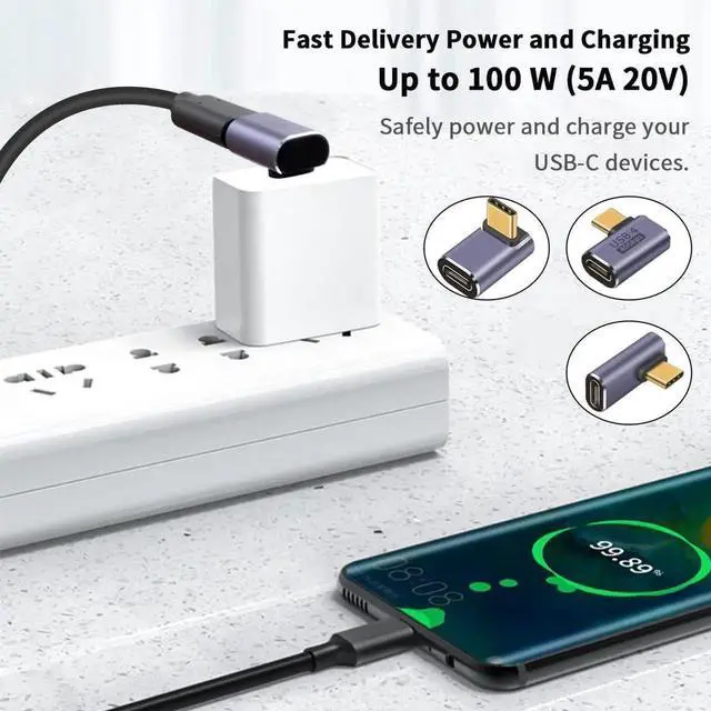 Alt view image 6 of 6 - 5-Pack USB C Adapter 40Gbps 90 Degree Right Angle USB C Adapter 100W PD 3.1 Type C Male to Female Extender Adapter Support 8K Video for Thunderbolt 4/3 Laptop Tablet Phones