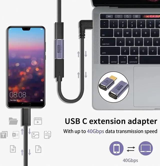 Alt view image 4 of 6 - 5-Pack USB C Adapter 40Gbps 90 Degree Right Angle USB C Adapter 100W PD 3.1 Type C Male to Female Extender Adapter Support 8K Video for Thunderbolt 4/3 Laptop Tablet Phones
