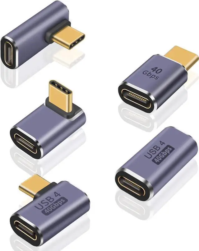 Main image of 5-Pack USB C Adapter 40Gbps 90 Degree Right Angle USB C Adapter 100W PD 3.1 Type C Male to Female Extender Adapter Support 8K Video for Thunderbolt 4/3 Laptop Tablet Phones