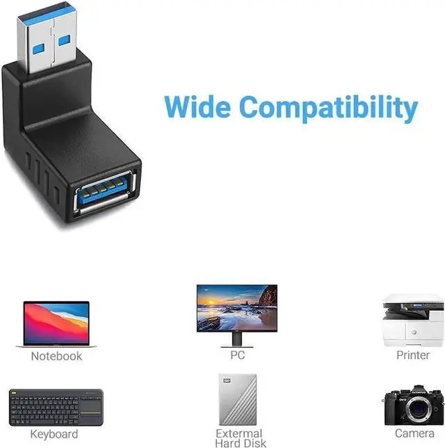 Alt view image 6 of 7 - Super-Speed USB 3.0 Adapter Converter Coupler Connector 90 Degree Male to Female Combo Vertical (Up and Down Angle)