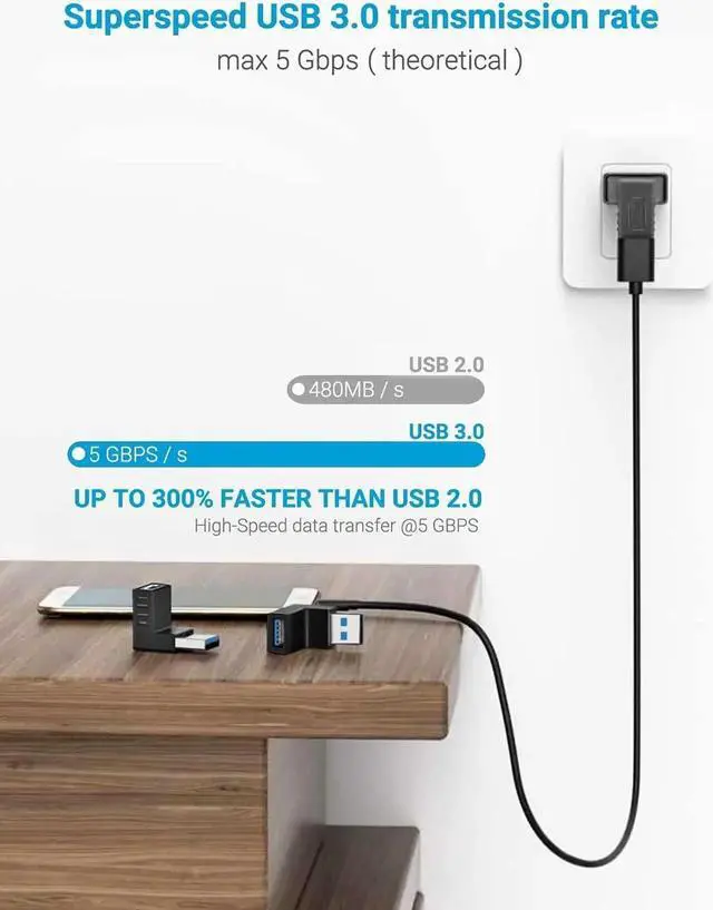 Alt view image 2 of 7 - Super-Speed USB 3.0 Adapter Converter Coupler Connector 90 Degree Male to Female Combo Vertical (Up and Down Angle)