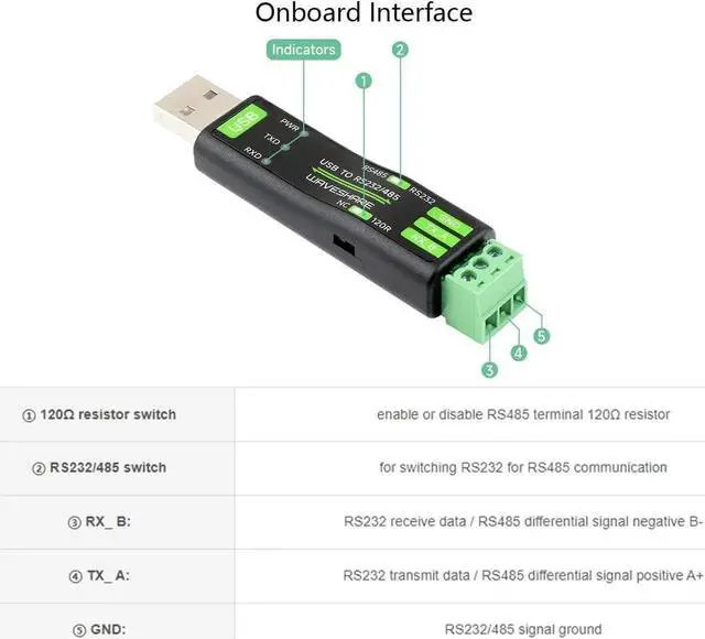 Alt view image 7 of 7 - USB to RS485 or RS232 Serial Converter Adapter Onboard Original FT232RNL Chip built-in self-recovering fuse TVS protection circuit etc. Compatible with Mac Linux Android Win11/10/ 8.1/8/7